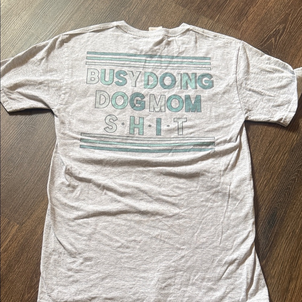 $ Clearance Sale $ Light Gray Dog Mom Tee with Teal Print